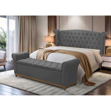 Imagem de Kit Cabeceira Estofada e Recamier Baú Cama Box King Grécia - D'Julia, 