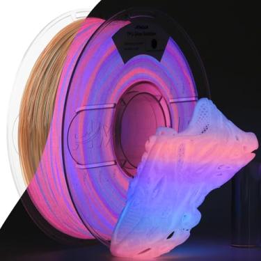 Imagem de AMOLEN Filamento de impressora 3D TPU 95A, 1,75 mm que brilha no escuro arco-íris roxo rosa laranja azul, TPU macio flexível, alta dureza e resiliência, melhor com lâmpadas UV, carretel de 1 kg (1 kg