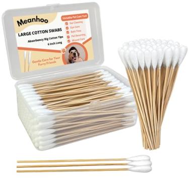 Imagem de Cotonetes de algodão grandes para cuidados com animais de estimação, cotonetes de algodão de 15 cm de comprimento com alça de bambu, cotonetes de orelha de cachorro profissionais, pontas grandes de