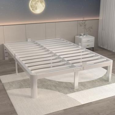 Imagem de ITIMIDI Cama De Casal Branca 12 Polegadas, Plataforma Metal Completa, Sem Necessidade Molas, Cabeceira Faça Você Mesmo, Suporte Aço Resistente 3500 Libras, Silenciosa, Pernas Redondas, Espaço Armaze