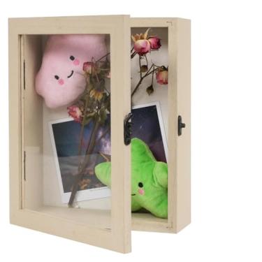 Imagem de Muzilife Porta-retrato com caixa de sombra, 20 x 25,4 cm, interior de madeira maciça e vidro, caixa de memória, lembranças, alfinetes, prêmios, ingressos e fotos, bege