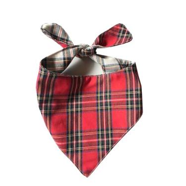 Imagem de Cachecol xadrez vermelho bandana para cães de tamanho médio e grande 71 cm