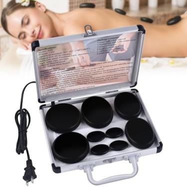 Imagem de RELEDESA Conjunto de 9 peças de massagem com pedras quentes com caixa de alumínio, kit de massagem com pedras quentes de basalto com aquecedor, pedras quentes de massagem para viagem, casa, spa