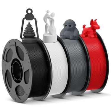 Imagem de ANYCUBIC Pacote PLA de filamento de impressora 3D, filamento PLA precisão dimensional de 1,75 mm +/- 0,02 mm, carretel reutilizável de 1 kg, preto + branco + cinza + vermelho, 4 kg no total