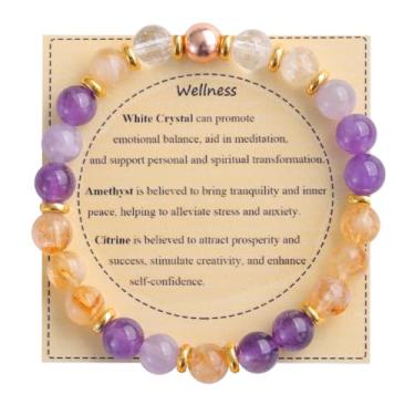 Imagem de KSQS Pulseira feminina de contas de pedras curativas, pulseira de proteção de equilíbrio de pedras preciosas naturais, pulseira de contas de cristal espiritual para alívio da ansiedade com cartão de