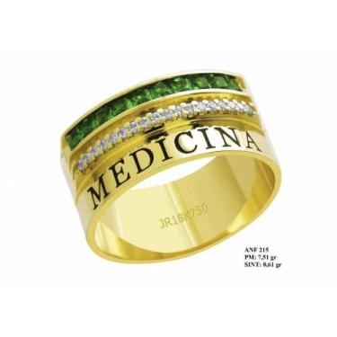 Imagem de Anel de Formatura em Ouro 18k para Medicina Esmeralda - JoiaUnica