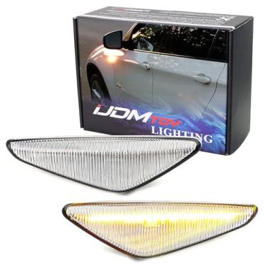 Imagem de iJDMTOY Lente transparente 20-SMD flash sequencial âmbar LED conjunto de luz marcador lateral para-lama frontal compatível com BMW X3 X5 X6, substitui lâmpadas laterais transparentes OEM