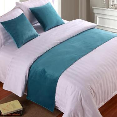 Imagem de Lenço de corredor de cama de veludo macio cachecol colcha de cama de luxo protetor de cama para quarto hotel decorativo para pé da cama queen king size toalha de cama azul-1||50 x 210 cm para cama de