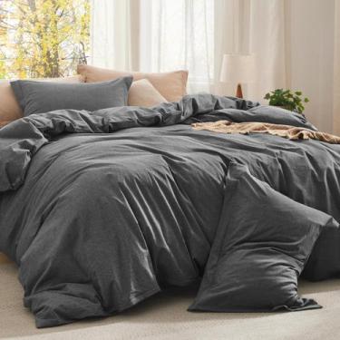 Imagem de Conjunto de edredom Bedsure, cinza escuro, algodão queen size, 3 peças