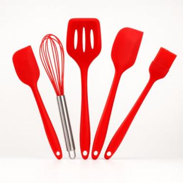 Imagem de Kit de Utensílios de Cozinha em Silicone, 5 Peças, Vermelho, com Batedor, Pincel e Espátulas