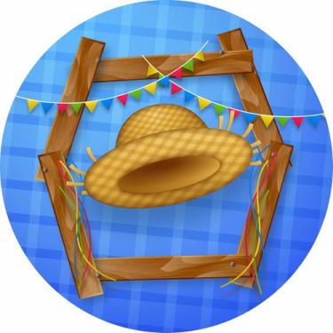 Imagem de Painel de Lona Redondo Festa Junina Arraiá Chapéu de Palha - Fabrika D