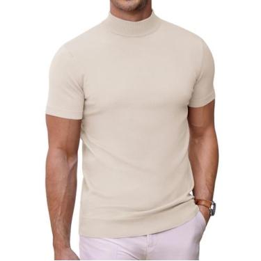 Imagem de Suéter masculino COOFANDY de malha simulada de gola alta e manga curta