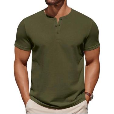 Imagem de Camiseta COOFANDY Henley para homens de manga curta verde militar