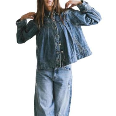 Imagem de Jaqueta jeans cortada EZAPINE de manga comprida para mulheres