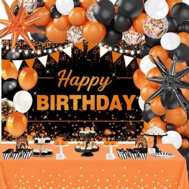 Imagem de Decorações de aniversário Yoirrat Orange Black 62 unidades