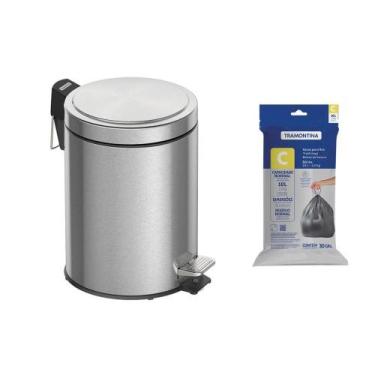 Imagem de Lixeira Tramontina Brasil Plus com Pedal 5L Redonda Scotch Brite + Sac
