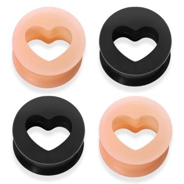 Imagem de XIMAX 4 peças de alargadores de orelha de silicone oco em forma de coração alargadores de orelha alargadores de carne alargados com alargador de orelha brincos de alongamento para mulheres e homens 2G