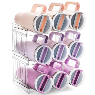 Imagem de Gracenal Suporte organizador de garrafa de água para acessórios Stanley Cup, organizador de armário de cozinha de geladeira e armazenamento para copo Meoky de 1,18 l com alça, empilhável de plástico