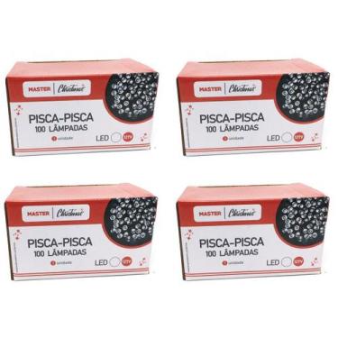 Imagem de Jogo 4 Pisca Pisca 100 Lâmpadas LED Branco 8 Funções 127V Total 400 Lâ