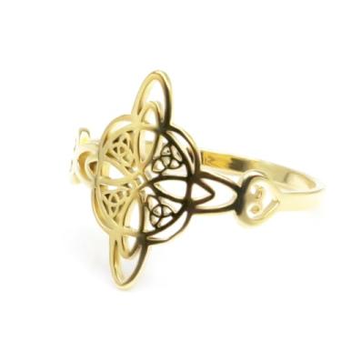 Imagem de YILUOCD Anel de nó de bruxa para mulheres, aço inoxidável, em forma de coração, bruxaria, celta, amuleto, geométrico, quaternário, celta, joia vintage, presente, Metal, Envoltório