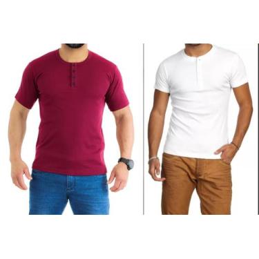 Imagem de Kit 2 Camiseta Henley Canelado Masculina 4 Botões Slim M Curta - J SIL