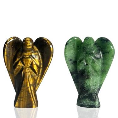 Imagem de Gangesindia Conjunto de estatueta de anjo de cristal natural, esculpida à mão, tamanho de bolso, anjo, rubi, zoisita e olho de tigre, anjo de pedra preciosa, melhor presente espiritual, anjo da guarda