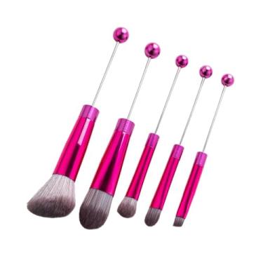 Imagem de predolo 5x Pincéis de maquiagem Pincel de sombra DIY Contorno Pincéis de maquiagem portáteis Kit de ferramentas com contas para namorada Melhor Irmã, Rosa Vermelha