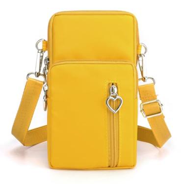 Imagem de JANKS Bolsa transversal pequena para mulheres, vários bolsos com zíper, carteira de nylon, porta-cartão de crédito com alça de mão removível, Amarelo