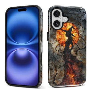 Imagem de Kapadiy Capa para iPhone 17, capa de Halloween bruxa lua com design de vitral híbrida dupla proteção de silicone rígido PC à prova de choque, capa protetora fina antiarranhões para homens e mulheres