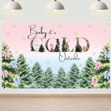 Imagem de Avezano Baby It's Cold Outside Pano de fundo rosa e azul Baby It's Cold Outside Decorações de festa arco pinheiro flocos de neve inverno recém-nascido gênero revelar faixa de festa (1,8 x 1,1 m)