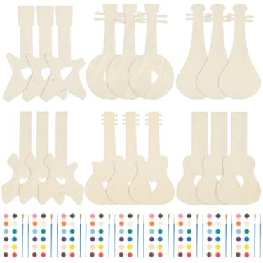 Imagem de ZFLYCANP 18 peças de guitarra de madeira faça você mesmo com pincel e tinta, conjunto de desenho de artesanato infantil, ferramenta de ensino de aula de arte com potencial criativo para estimular o