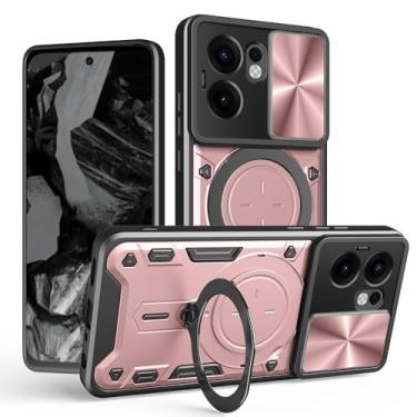 Imagem de CNPUTAO Capa para Oppo Reno 14F com janela deslizante para câmera, suporte, material TC+TPC, capa de telefone de camada dupla antiarranhões à prova de choque, ouro rosa