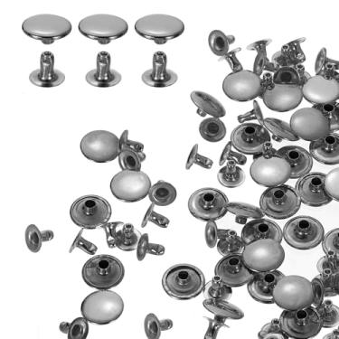 Imagem de HARFINGTON 100 conjuntos de rebites de tampa única de 12 mm de aço carbono cabeça redonda presilhas parafusos de metal tubular para decoração de artesanato em couro, bronze
