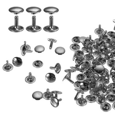 Imagem de HARFINGTON 100 conjuntos de rebites de tampa dupla 12 x 12 mm aço carbono cabeça redonda presilhas parafusos de metal tubular para decoração de artesanato em couro, bronze