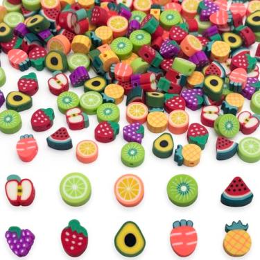 Imagem de ZSFLZS Kit de fabricação de pulseiras de contas mistas de frutas, 200 peças, pingentes de frutas com contas de polímero, contas mistas, pingentes de argila de polímero para fazer joias, pulseiras