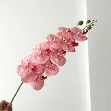 Imagem de 5 flores artificiais de 9 cabeças, filme de látex, phalaenopsis, decoração luxuosa para casa, orquídeas falsas, arranjo de flores para festa de casamento (rosa salpicado)