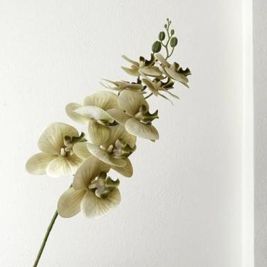 Imagem de 5 flores artificiais com 9 cabeças de filme de látex, phalaenopsis, decoração luxuosa para casa, orquídeas falsas, arranjo de flores para festa de casamento (verde matcha)