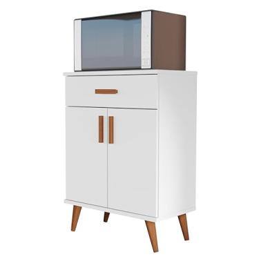 Imagem de Balcão Armário Organizador Multiuso Para Microondas Forno Com Portas e Gaveta Síria - Branco