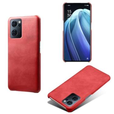 Imagem de Capa para OPPO Find X5 Lite,Proteção contra quedas,Casca de volta de cor sólida simples,Design de couro de imitação de plástico-Red