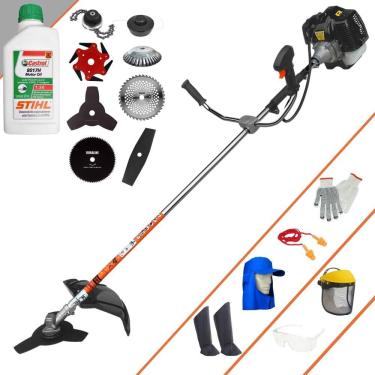 Imagem de Roçadeira  Terra GRH430 À Gasolina 43cc 1,7HP Alta Rotação Com Carretel de Nylon + Kit 7 Opções de Cortes + EPI + ÓLEO STIHL 2 Tempos