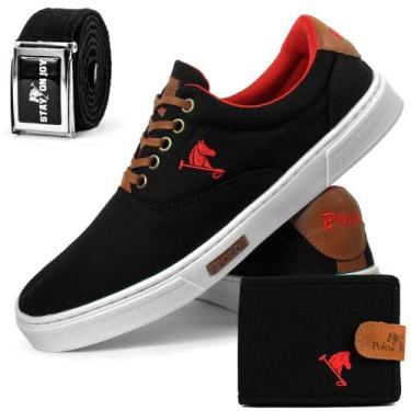 Imagem de Kit de Sapatênis Masculino Tênis Casual Polo Joy Preto/Verme, Preto, V