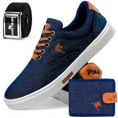 Imagem de Kit de Sapatênis Masculino Tênis Casual Polo Joy - Jeans, 39, Azul