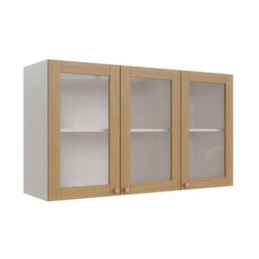 Imagem de Armário Aéreo 3 Portas 120cm com Porta de Vidro Arizona CabeCasa Madei