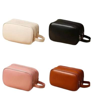 Imagem de Bolsa De Maquiagem De Grande Capacidade Para Mulheres Portátil De Viagem Multifuncional De Couro À Prova D'água (3ziper Aleatorio)