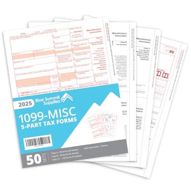 Imagem de 1099 MISC Forms 2024, kit de formulários fiscais de 5 partes, kit de 50 fornecedores de formulários a laser, compatível com QuickBooks e software de contabilidade