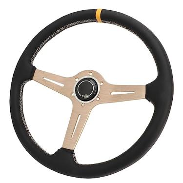 Imagem de aqxreight Volante de Corrida de 14,5 Polegadas Com Acabamento Em Couro e Acabamento Em Cobre Elegante para Experiência de Direção Aprimorada