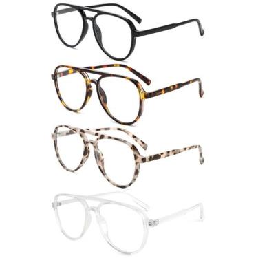 Imagem de Óculos de leitura MMOWW Aviator Style Blue Light +2.0, pacote com 4