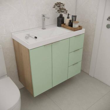 Imagem de Gabinete de Banheiro Sen Cuba 79,6cm Gaveta Direita Vittare Carvalho/Verde