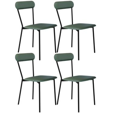 Imagem de Kit 04 Cadeiras Estofada Para Sala de Jantar Liora Preto C01 Courino Verde Sálvia - Lyam Decor