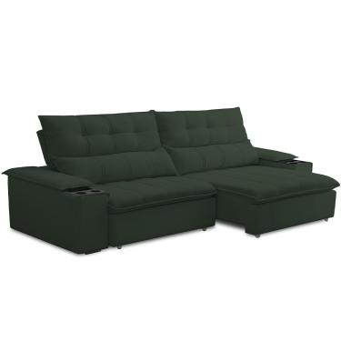 Imagem de Sofá Retrátil Reclinável Para Sala de Estar Living 250cm Ártico F04 Veludo Verde - Lyam Decor